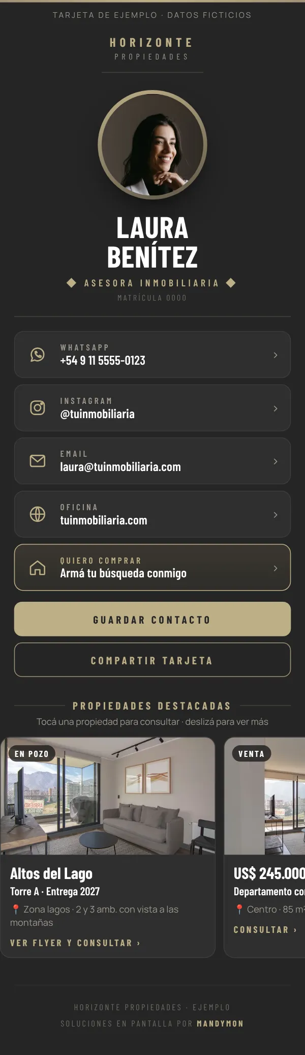 Tarjeta digital de ejemplo de una asesora inmobiliaria